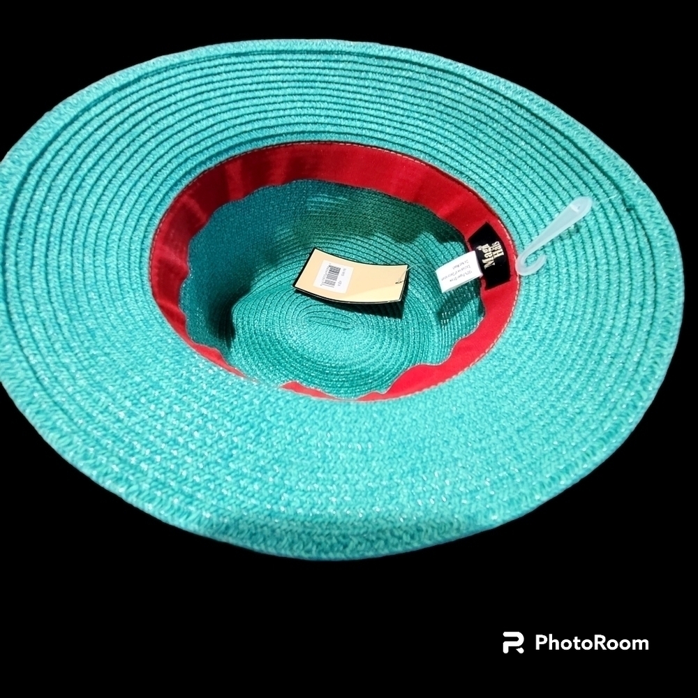 NWT Magid Hats Aqua Paper Straw Hat with White Band Church Hat - Picture 3 of 6